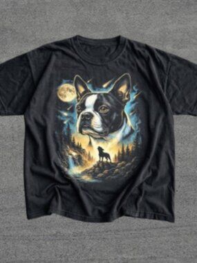 Boston Terrier Howling Moon T-Shirt - Men & Women's Unisex Graphic Tee